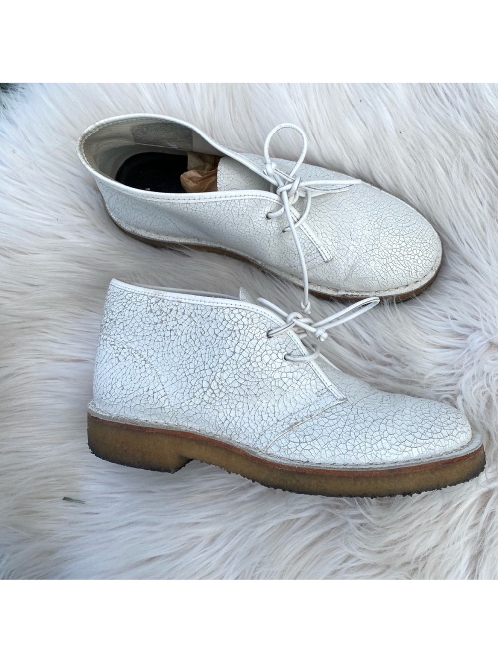 Tory Burch White Bergen Cracked Leather Ankle Boots 7
